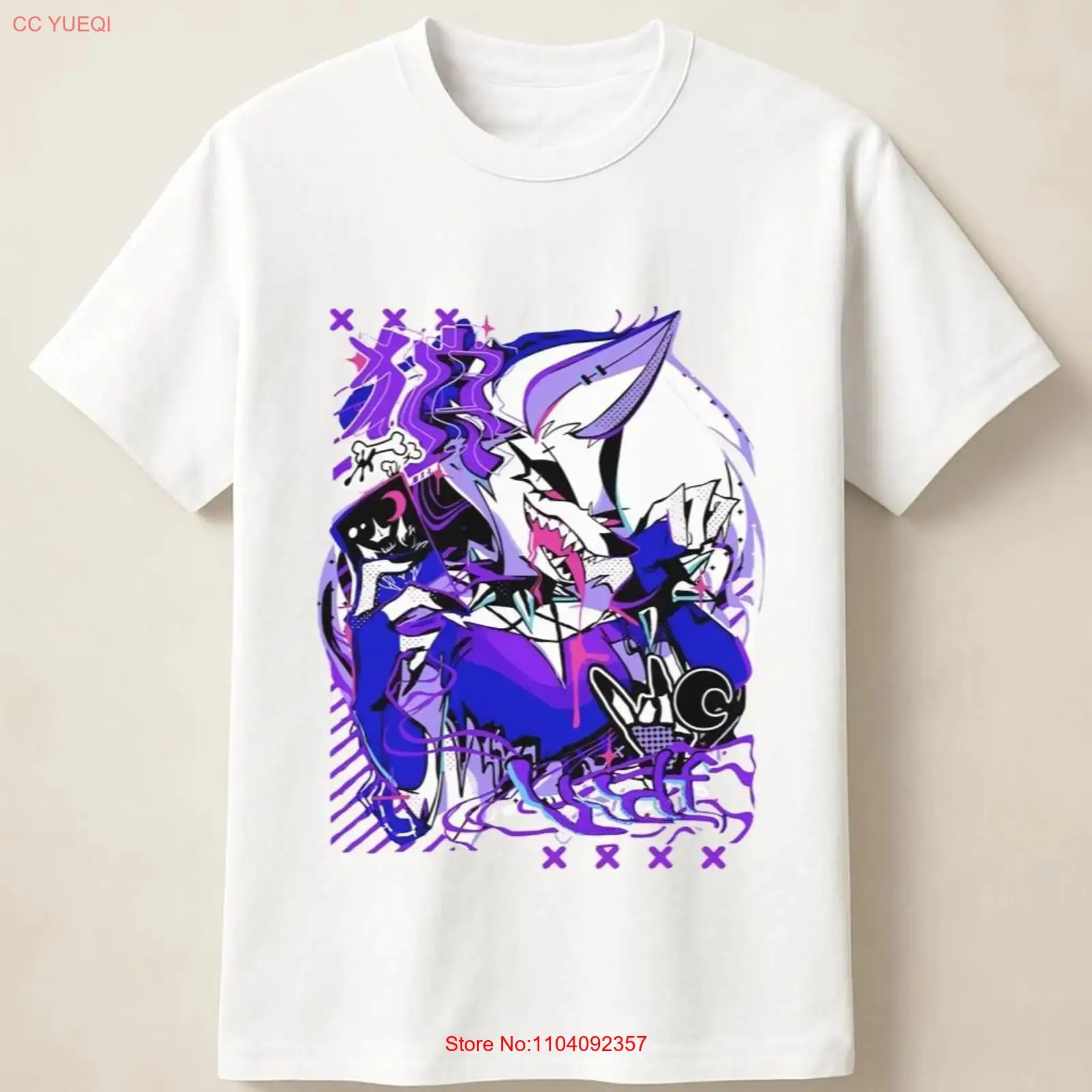 Men'S Fashion Old Money - Fioletowa koszulka z anime wilkiem w