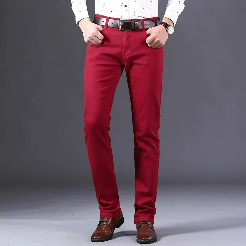Men'S Fashion Reviews - Męskie dżinsy w kolorze wina, klasyczny