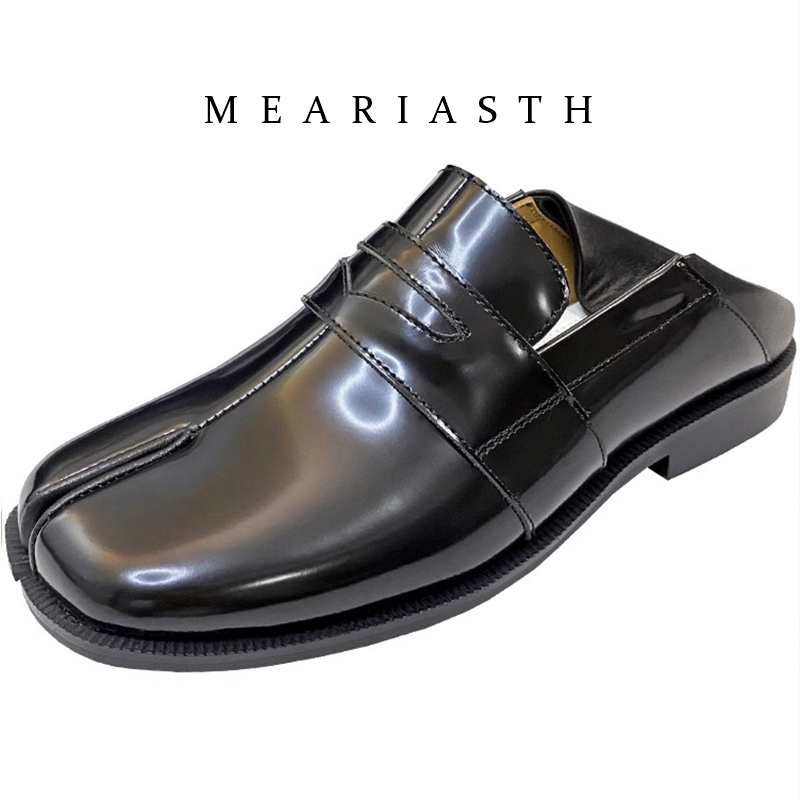 Suede Loafers Men - Czarne buty Tabi z dzielonym palcem,