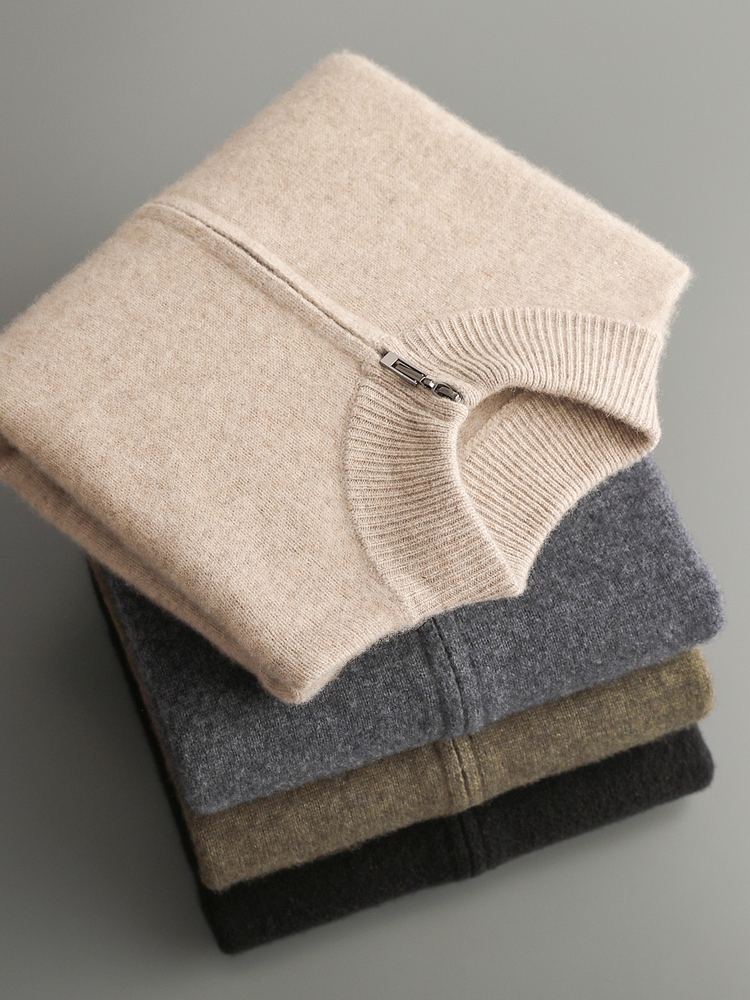Men'S Fashion Zip Sweater - 100% wełna merynosów męskie swetry rozpinane