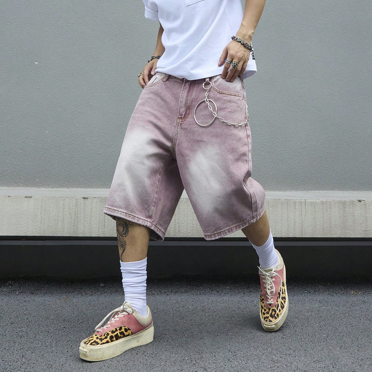 Men'S Fashion Old Money - Męskie różowe dżinsowe szorty z gradientem,