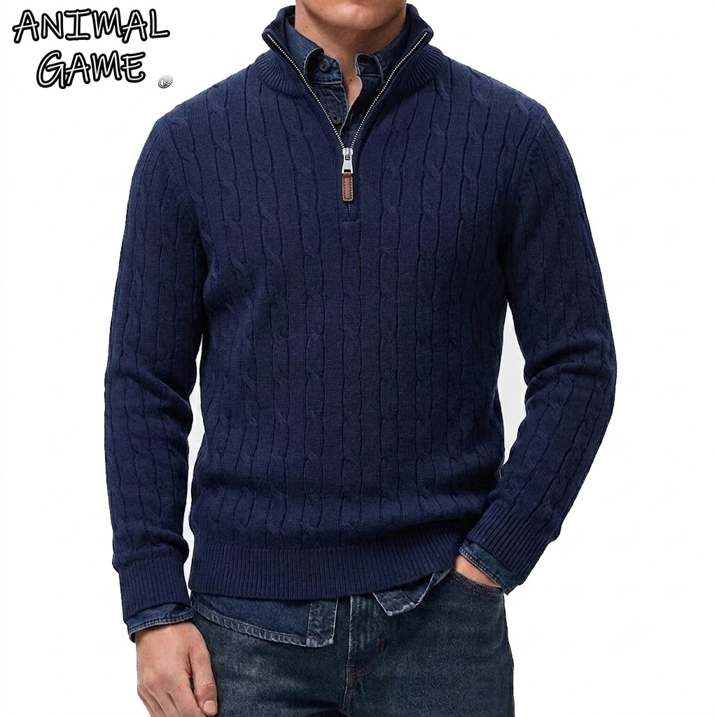 Men'S Fashion Zip Sweater - Męski sweter z kołnierzem stójkowym, zapinany