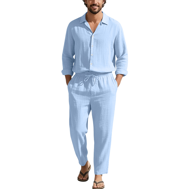 Men'S Spring Fashion - Wiosenno-letnie lniane zestawy codzienne, luźne, plażowe: