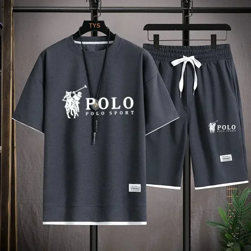 Men'S Fashion Clothing - Męski letni zestaw waflowy 2-częściowy 2026: