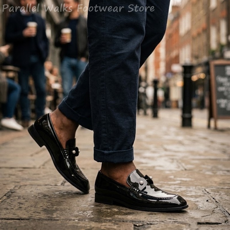 Męskie czarne lakierowane moka – Suede Loafers Men recenzja i cena