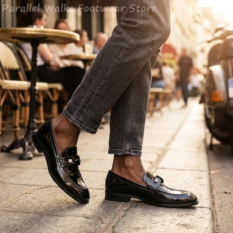 Męskie czarne lakierowane moka – Suede Loafers Men recenzja i cena