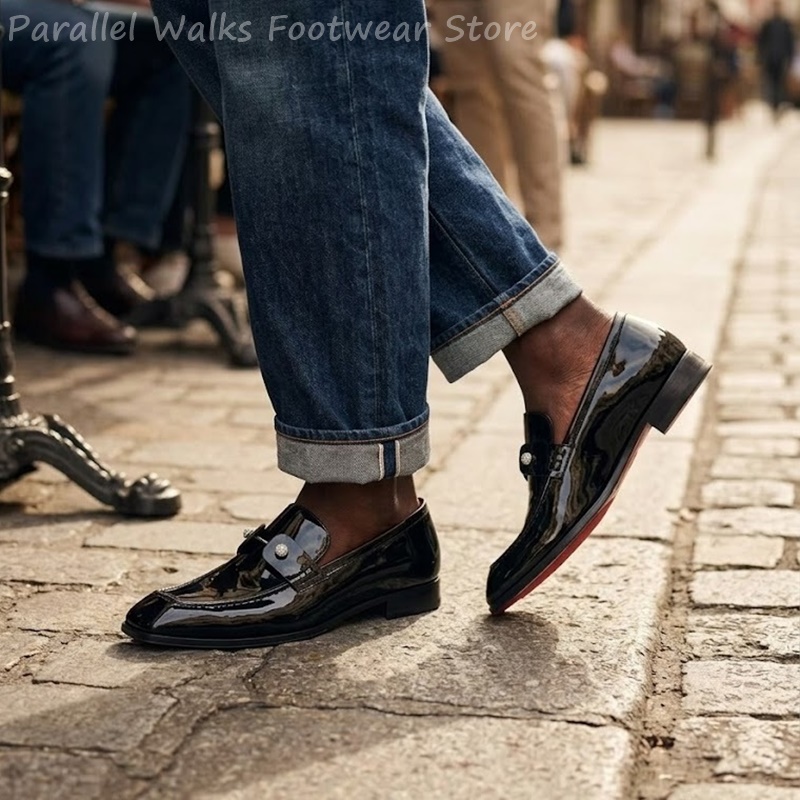 Męskie czarne lakierowane moka – Suede Loafers Men recenzja i cena